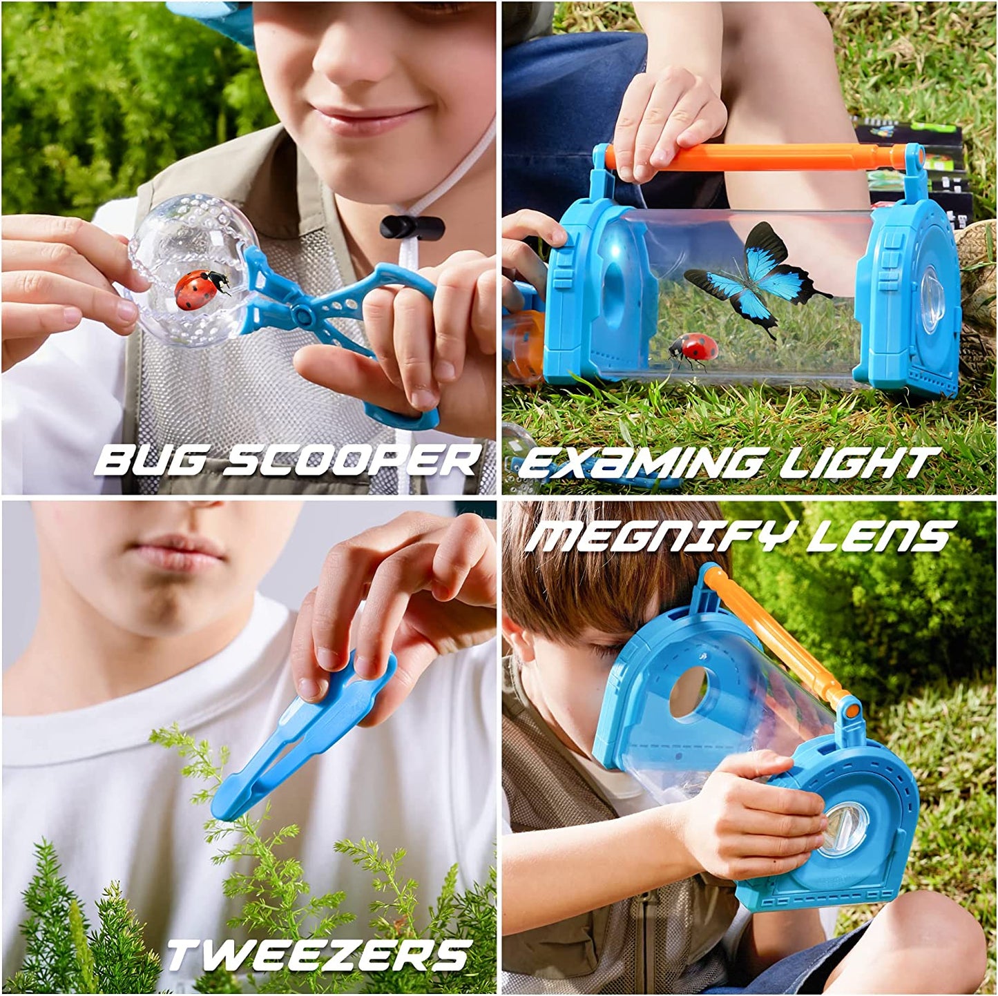 Play-Act Bug Catcher Kit for Kids - Light Up Critter Habitat Box for Indoor/Outdoor Insect Collecting - Includes Bug Tong, Tweezer, Activity Booklet, and Pipette 