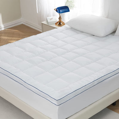 REDKEY Queen Size Mattress Pad Microfiber Flurry 3D Mattress Topper with 18'' Deep Pocket Soft Plush Mattress Protector Queen White