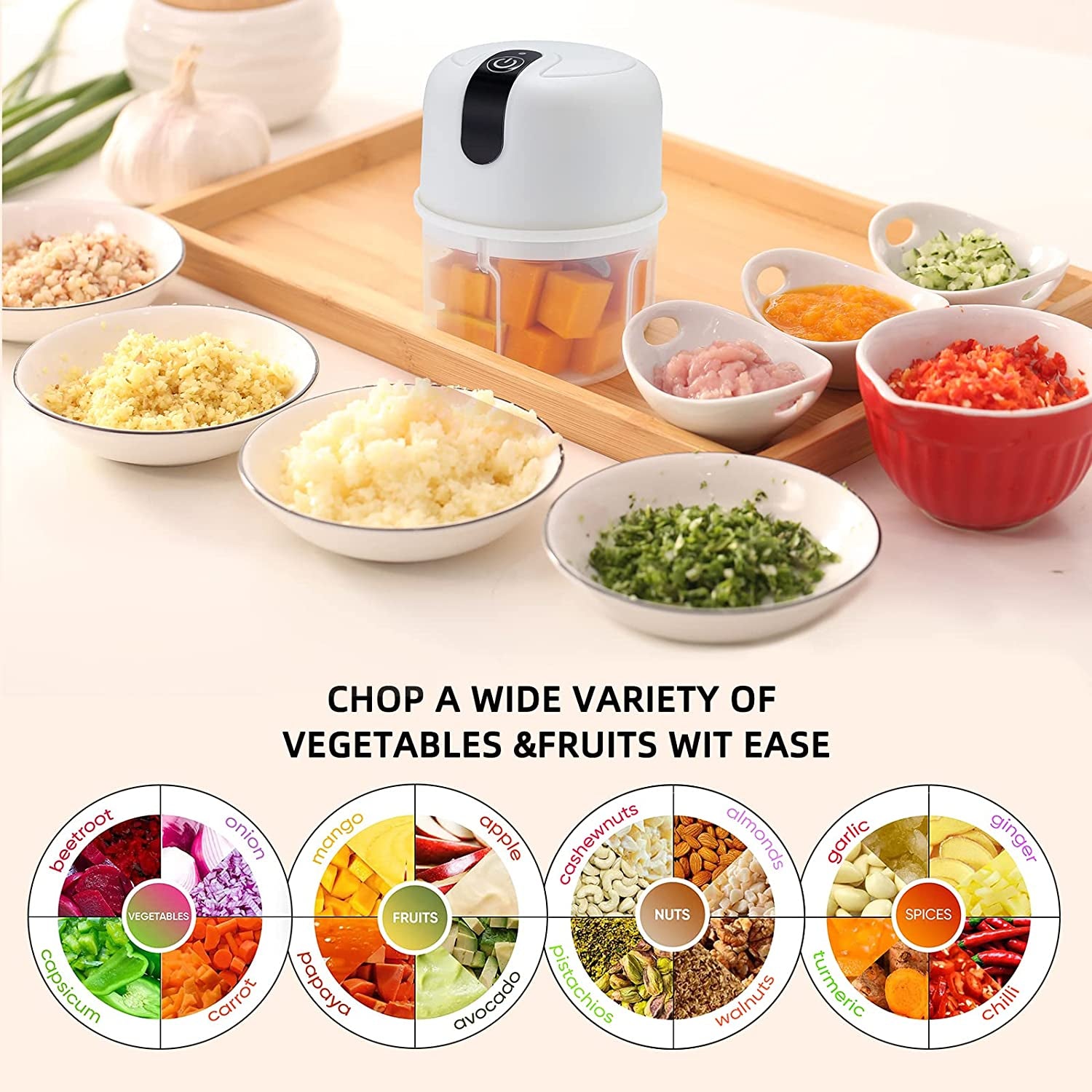 Small Food Processor With Divider 250ML/8.8FL OZ