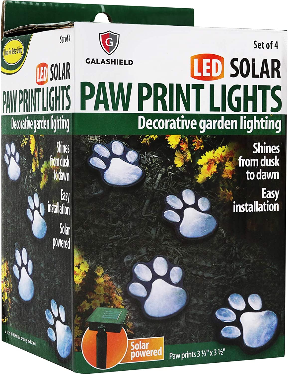 Paw Print Solar Lights Outdoor Garden Decor LED Yard Decoration (Warm White - Set of 4)