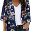 Women Floral Leaf Kimono Summer Cardigan Sheer Loose Half Sleeve Beach Shawl Chiffon Cover Up Casual Blouse Tops
