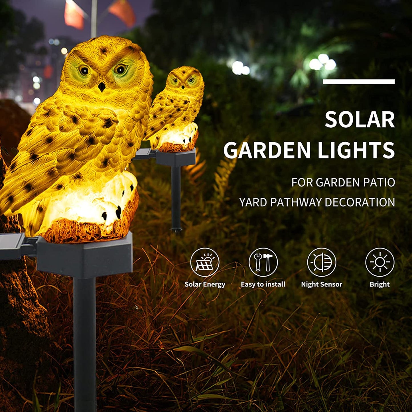  2 Pack Owl Solar Lights Outdoor Garden,IP67 Waterproof Warm White LED Solar Stake Lights for Garden, Patio, Yard, Lawn, Walkway Decoration(White)