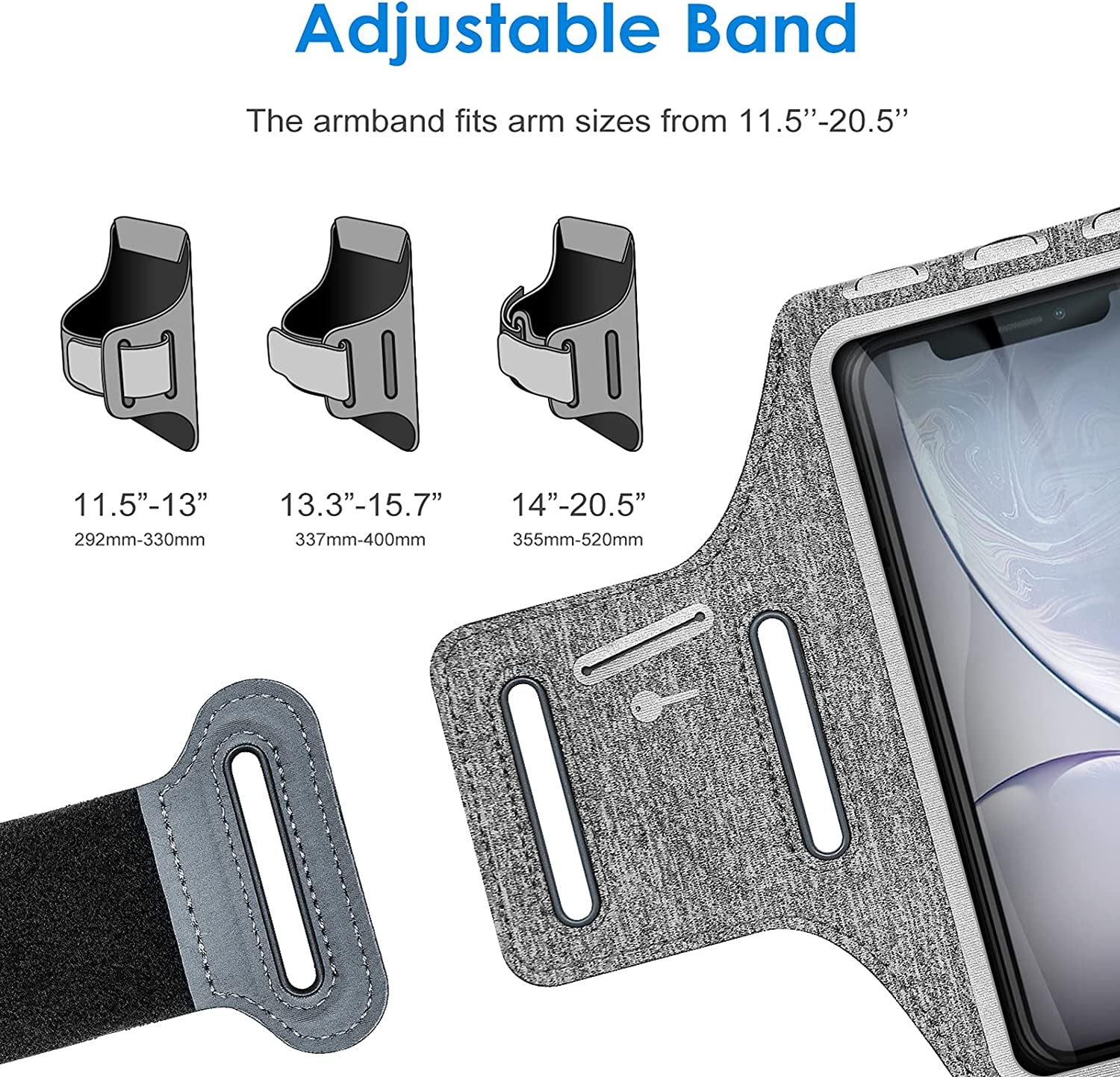  Cell Phone Armband Holder for Phone Upto 6.2 inch, for iphone 14/14 Pro/13/13 Pro, Water Resistant Phone Case with Key Holder and Card Slot, for Running, Walking, Hiking, Adjustable Band (Grey)
