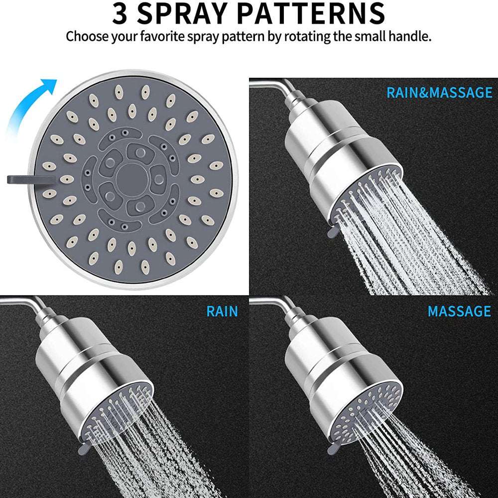 High Pressure Shower Head Filter, 2-In-1 15 Stages High Output Hard Water Softener Showerhead with Filter Cartridge
