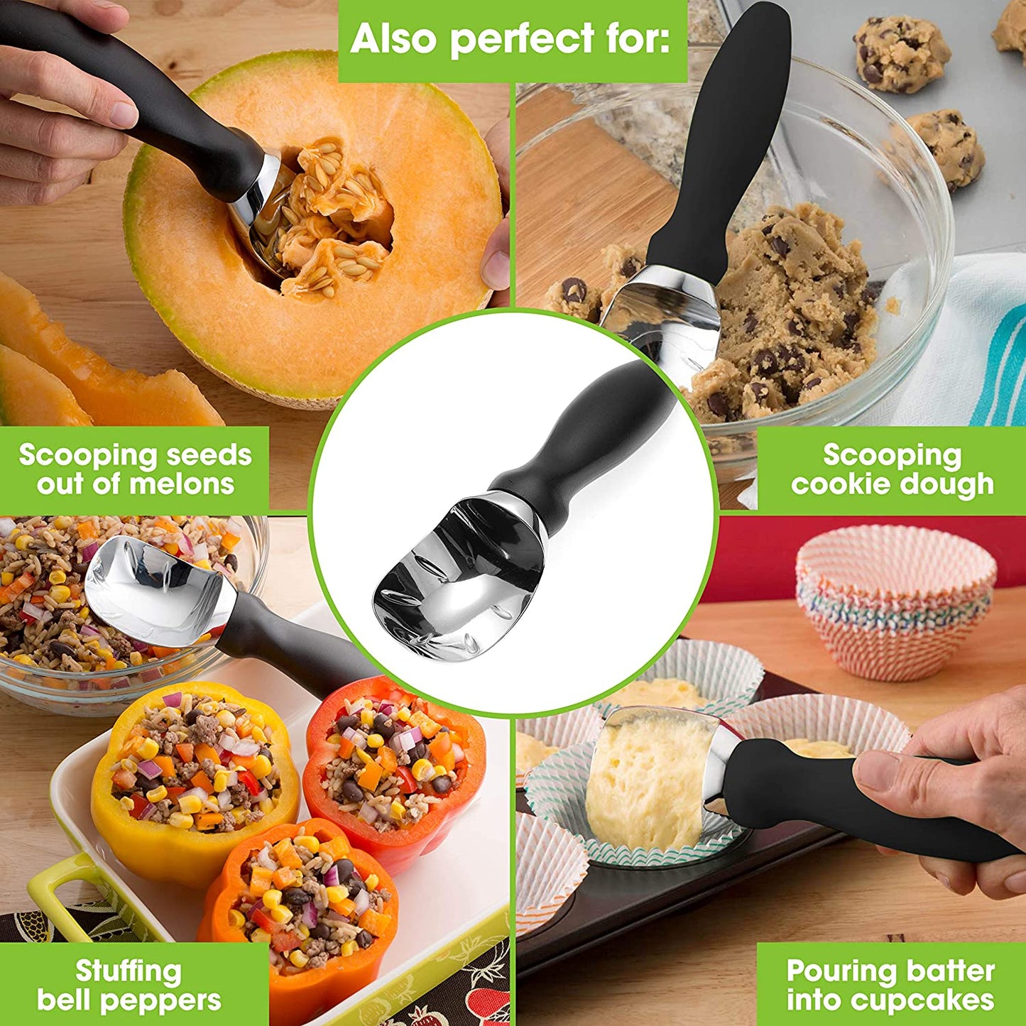 Spring Chef Ice Cream Scoop with Comfortable Handle, Black