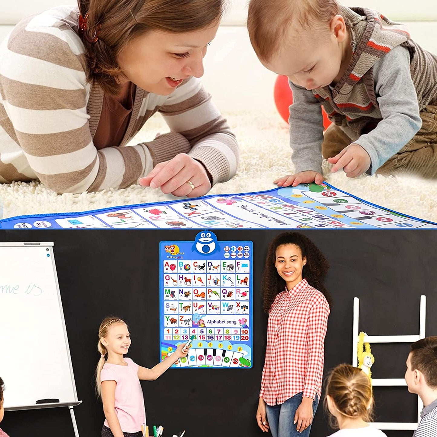 Electronic Interactive Alphabet Wall Chart, Talking ABC Poster +123+Music+Piano, ABC Learning for Toddlers 1-3, Educational Toys for 2 3 Year Olds, Speech Therapy Toy Preschool Gifts for Kids Ages 2-4