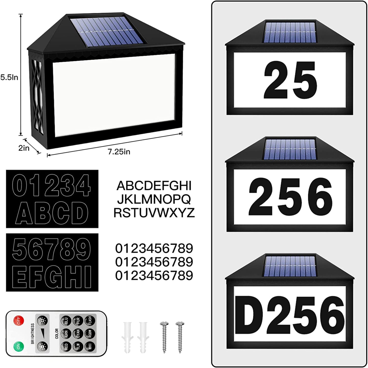 Solar Lighted House Numbers Sign for Outside,Solar Powered Address Numbers Sign with 9 Colors Waterproof LED Illuminated Outdoor Address Plaques for Outside,House,Yard Street,Garden Driveway