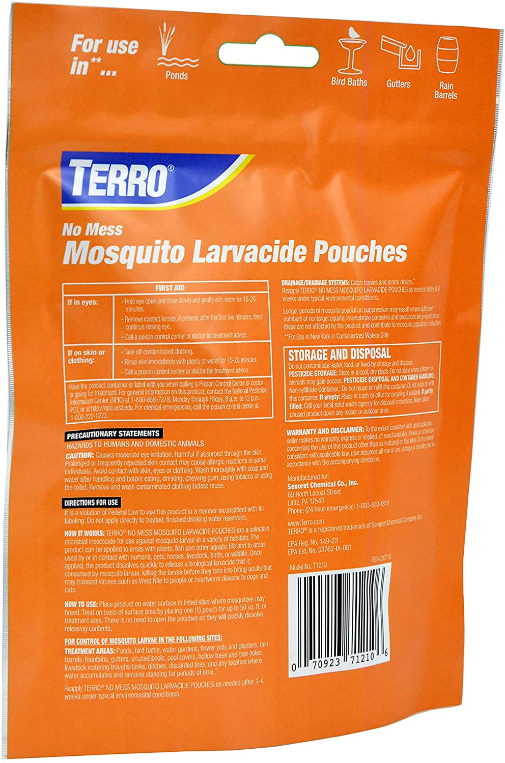 Terro T1210 No Mess Mosquito Larvacide Pouches - 10 Pouches Included