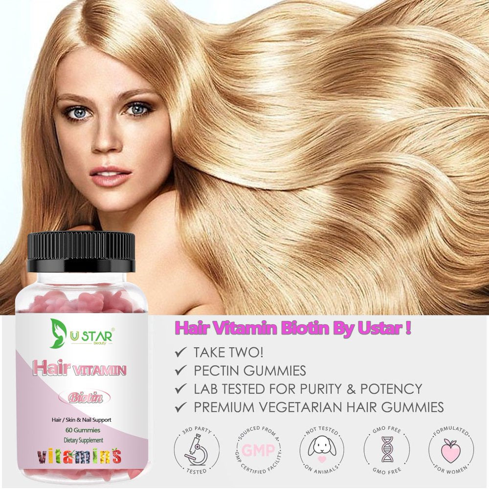  Hair Growth Vitamins Gummies with Biotin 5000 Mcg Vitamin a & E & C Supremium Vegetarian, Non-Gmo, Hair Skin and Nails - 60 Gummies