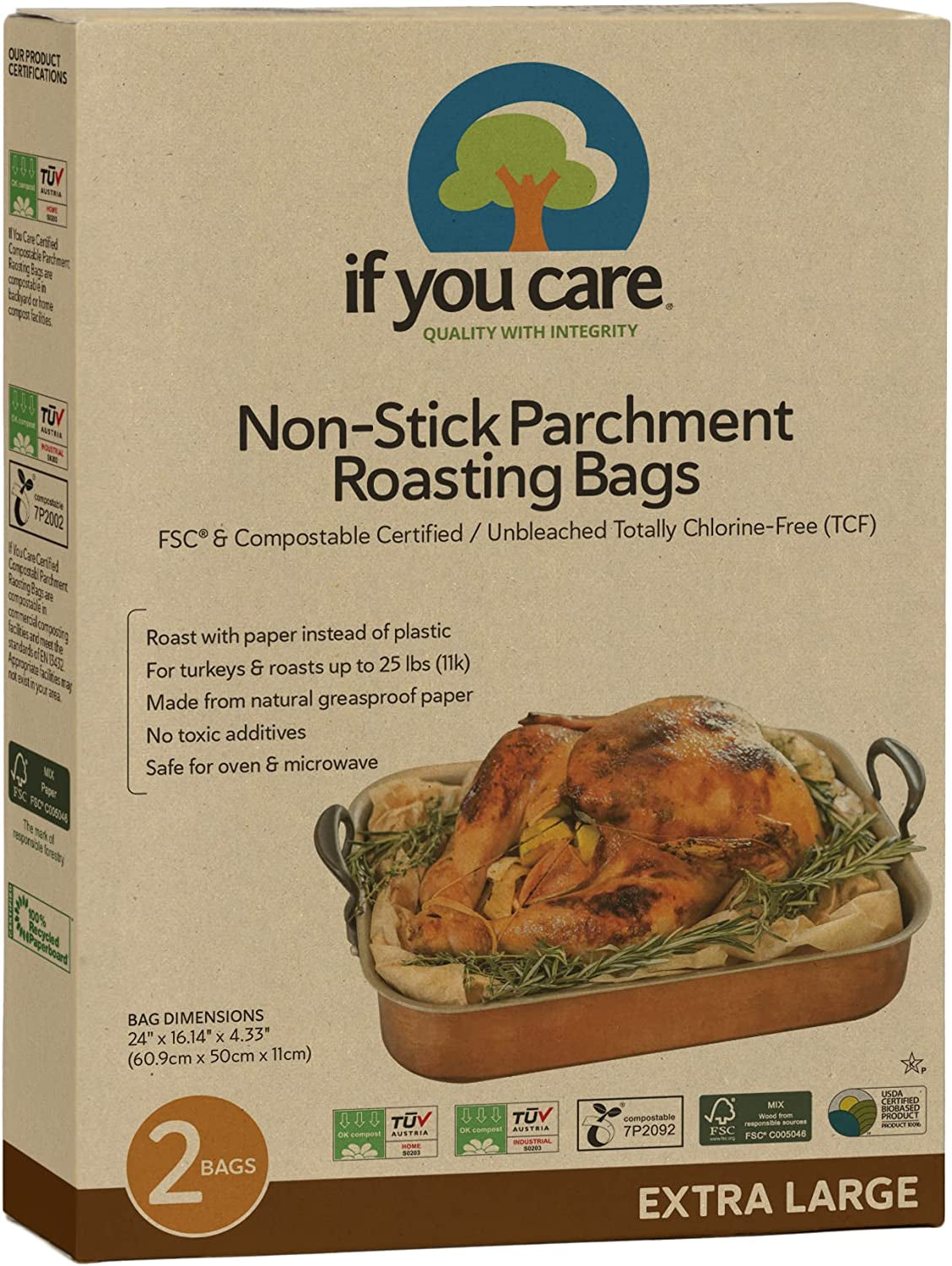 If You Care Parchment Roasting Paper Bags – Pack of 2 - Unbleached, Chlorine Free, Nonstick, Compostable, Silicone Coated