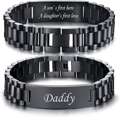 Watch Band Stainless Steel Link Bracelet Personalized Engraved DAD Jewelry Gift for Men DAD Father