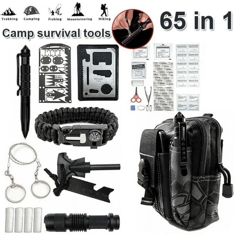 65 Piece Survival Kit - Multi-Functional Emergency Gear and Equipment