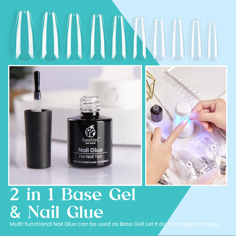  2 in 1 Nail Gel and Base Gel with 500Pcs Coffin Nails and Innovative UV LED Lamp