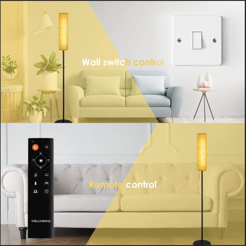 Wellwerks Floor Lamps for Living Room, 12W LED Floor Lamp with Remote Control and 4 Color Temperatures, Timer Reading Lamp, Floor Lamps for Bedrooms / Office