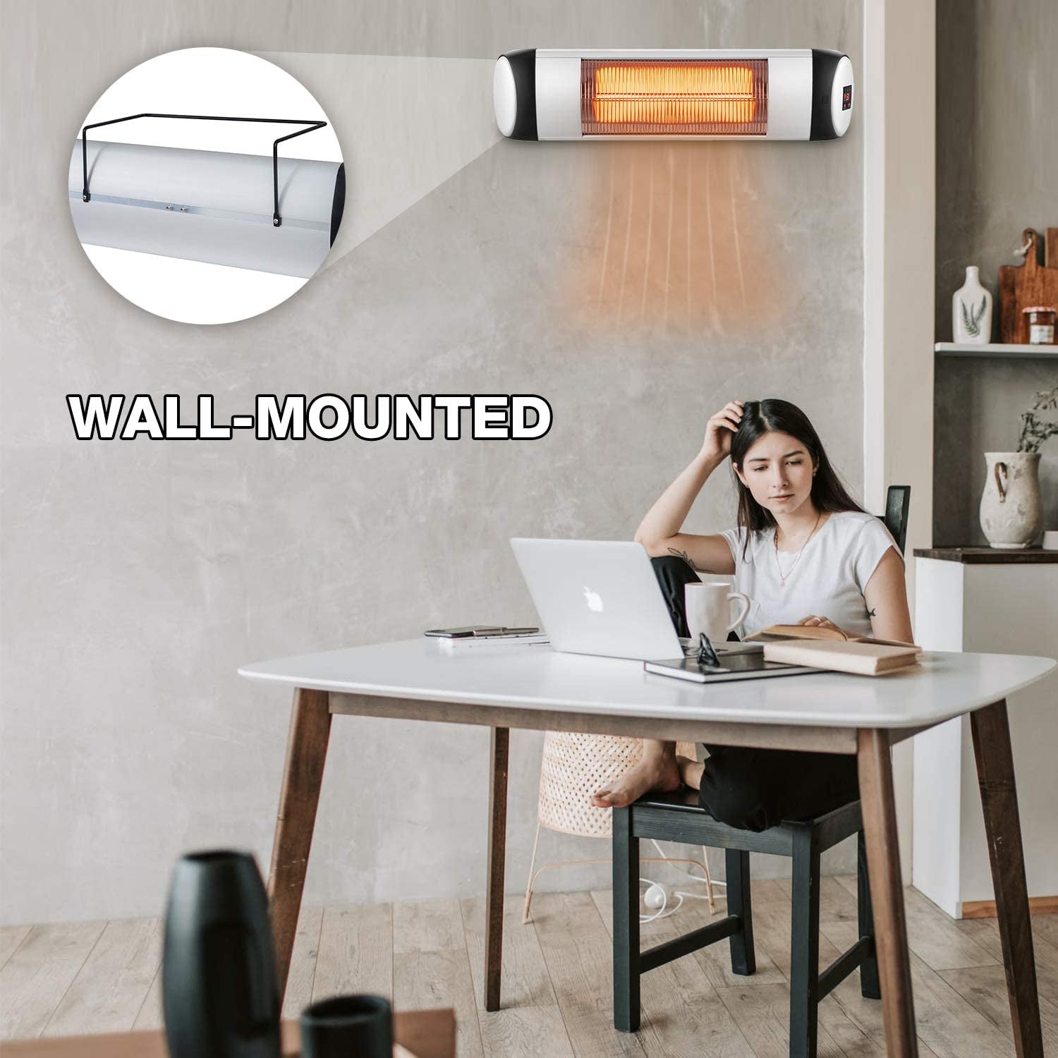 Electric Patio Heater Infrared Heater, Adjustable Standing/Outdoor Infrared Heater, Weather & Dust Proof, High Heat Efficiency, Waterproof IP65 Rated, Line Switch Control