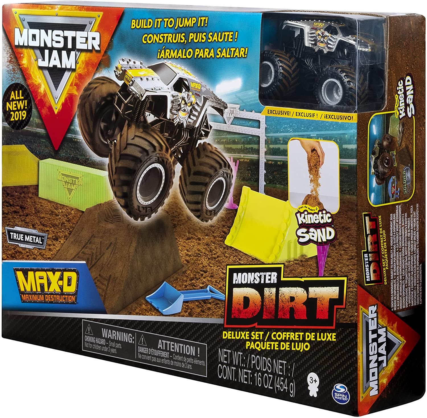 Monster Jam, Max D Monster Dirt Deluxe Set, Featuring 16Oz of Monster Dirt and Official 1:64 Scale Die-Cast Monster Jam Truck