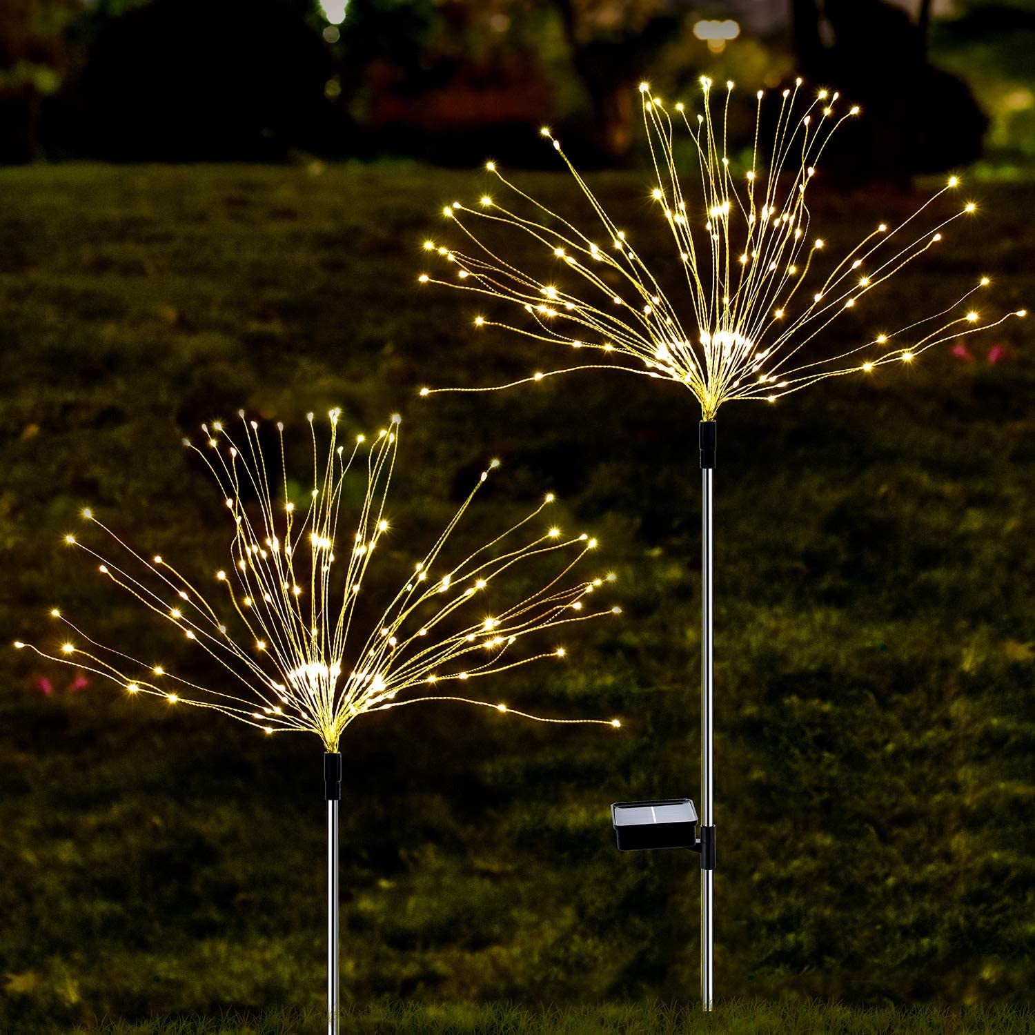  Solar Firework Lights - 150 LED 8 Modes Outdoor Solar Garden Deorative Lights, Copper Wires String Landscape Stake Light for Walkway Patio Lawn Backyard Christmas Decoration (Cool White)