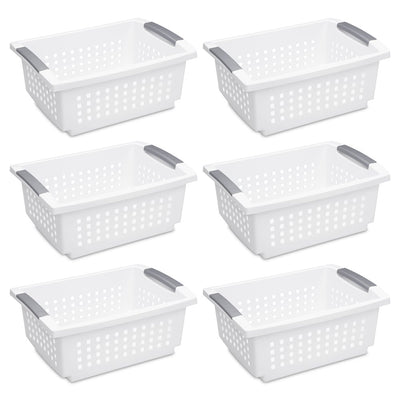 Plastic Medium Stacking Basket White Set of 6