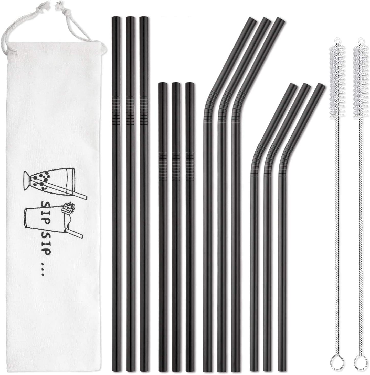 12-Pack Reusable Stainless Steel Metal Straws with Case - Long Drinking Straws for 30 oz and 20 oz Tumblers Yeti Dishwasher Safe - 2 Cleaning Brushes Included