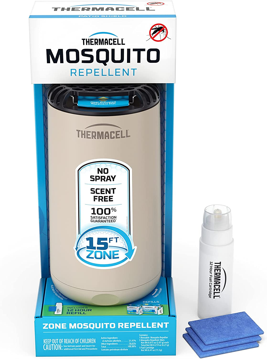 Thermacell Patio Shield Mosquito Repeller; Highly Effective Mosquito Repellent for Patio; No Candles or Flames, DEET-Free, Scent-Free, Bug Spray Alternative; Includes 12-Hour Refill