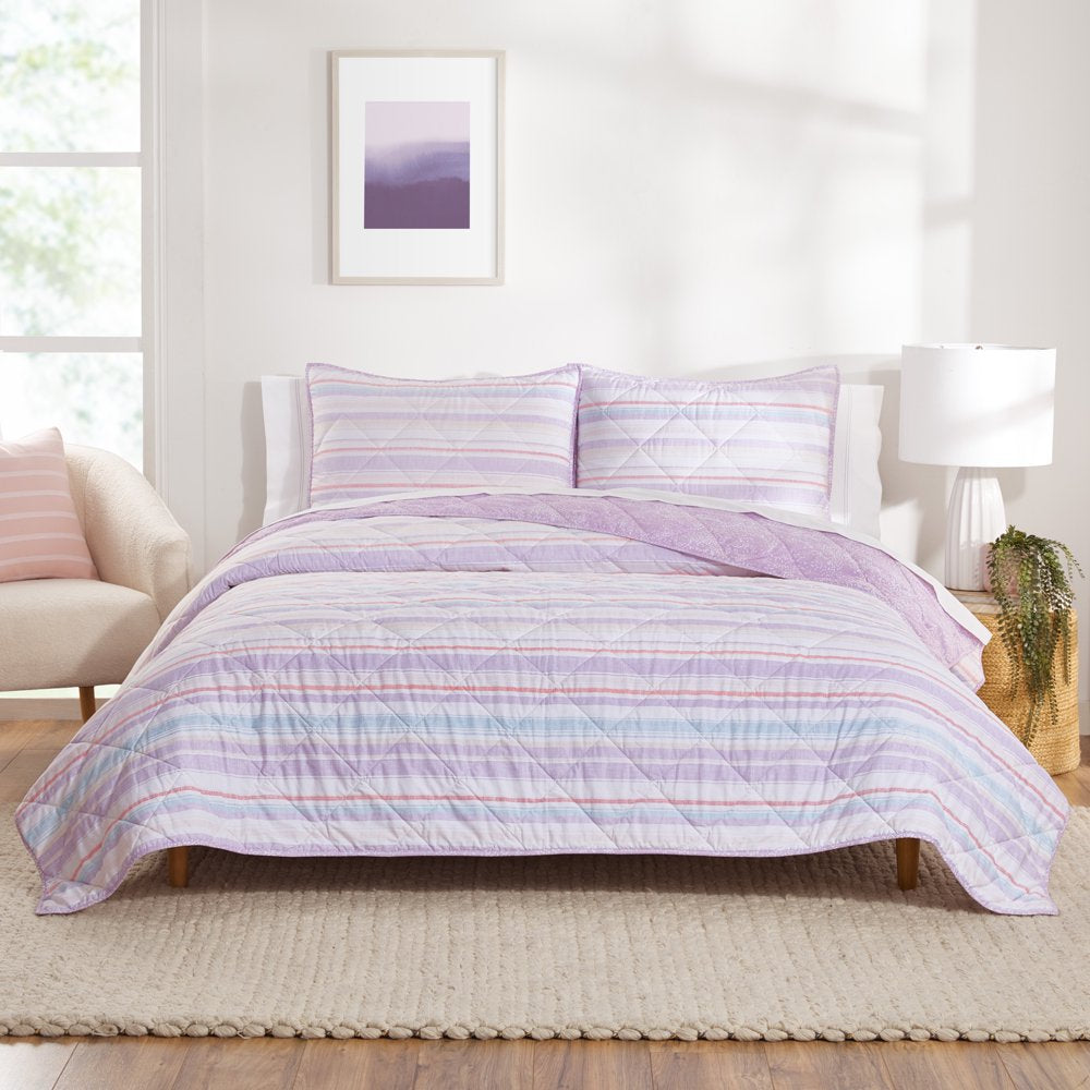 Lavender Stripe Reversible Organic Cotton Blend Quilt