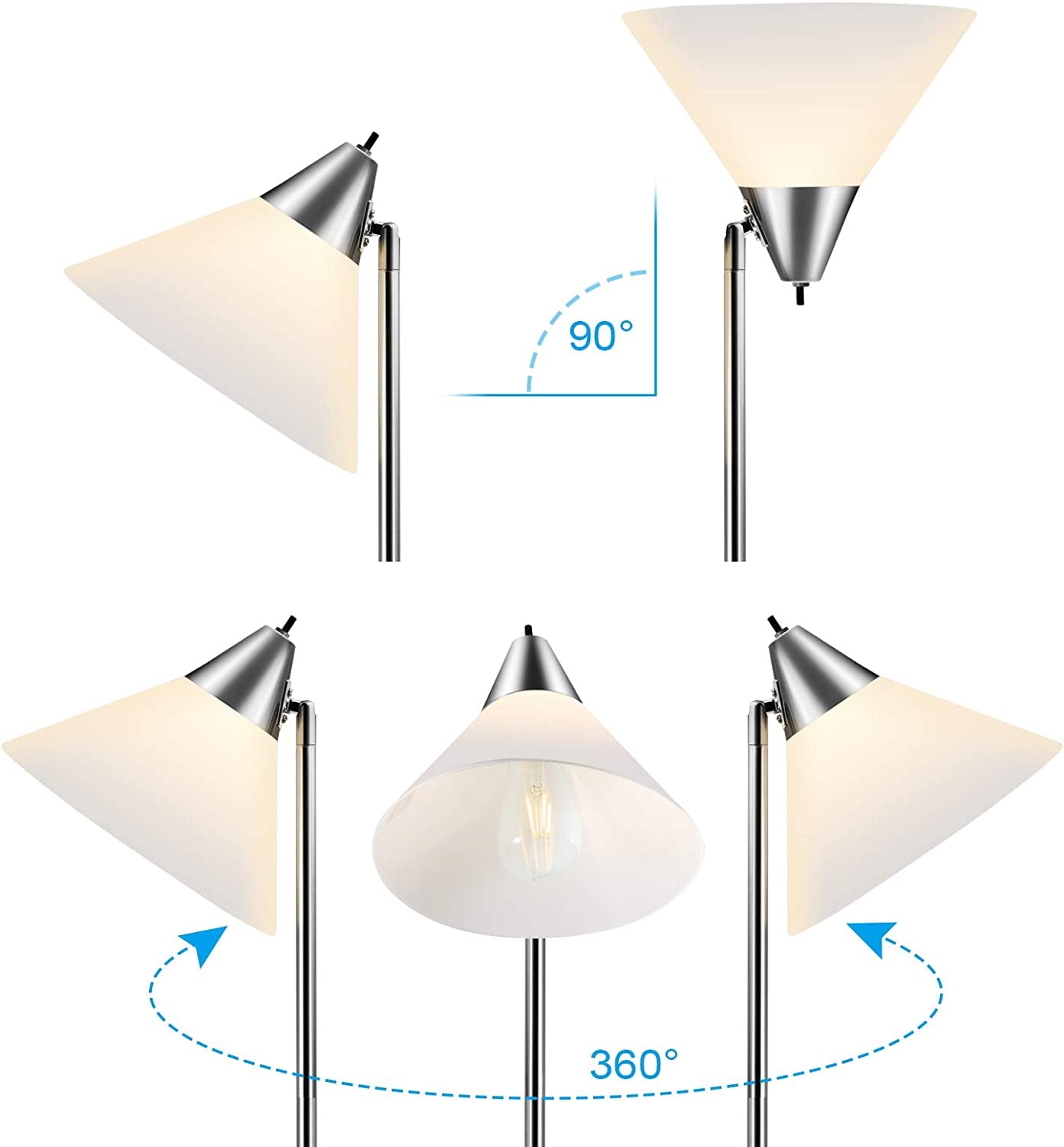 Floor Lamp Standing Lamp Adjustable Head Arcylic Shade Floor Lamps for Living Room/Office/Bedroom