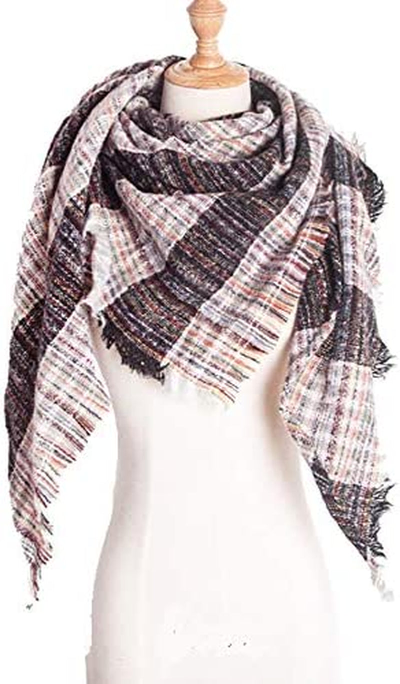 Womens Warm Scarf Triangle Shawls Winter Scarves Stripe Plaid Fichu Rough Surface