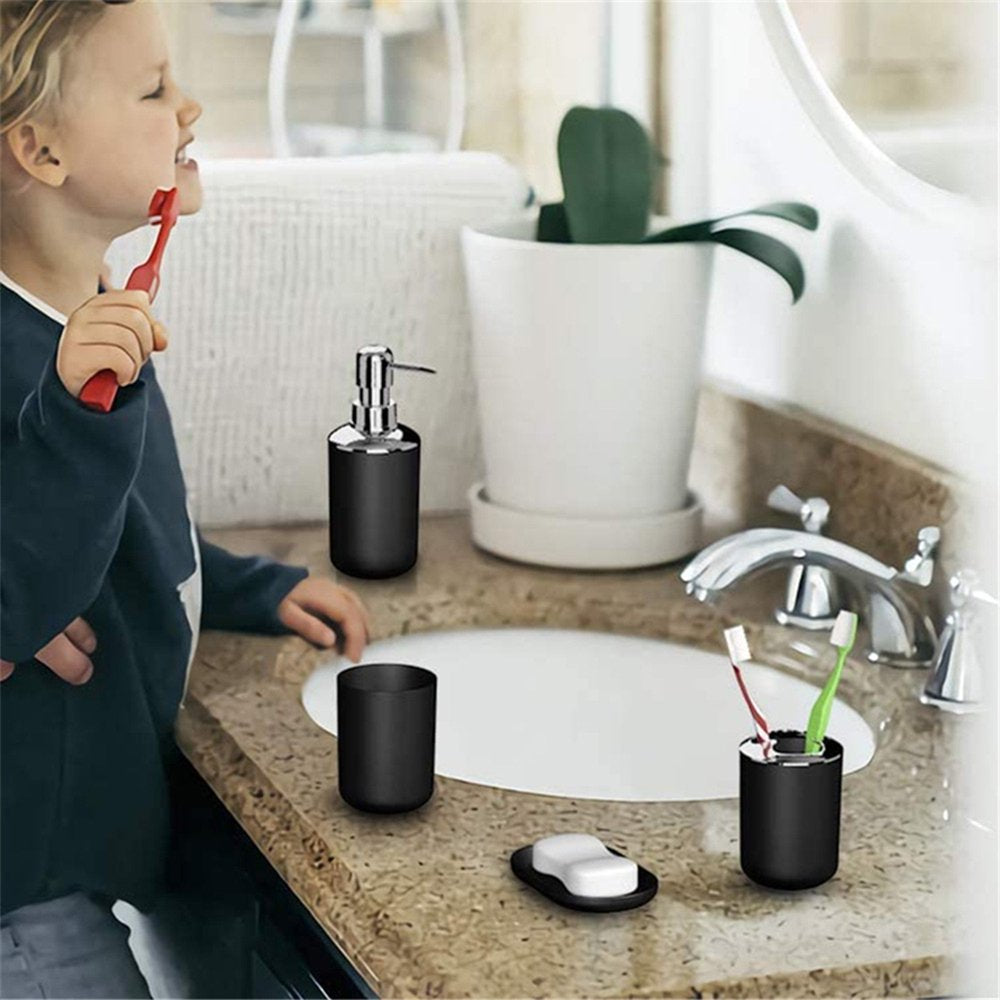 4 Piece Bathroom Accessory Set with Soap Dispenser Pump, Toothbrush Holder, Tumbler and Soap Dish