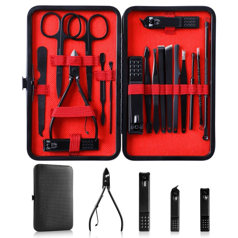  18 in 1 Stainless Steel Professional Grooming Pedicure Kit Nail Care Tools with Travel Case 