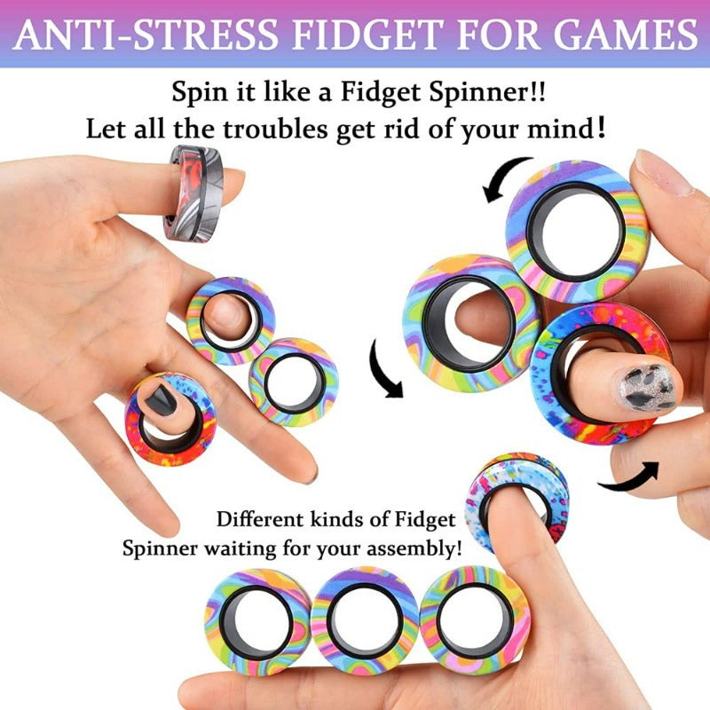 9Pcs Magnetic Rings Fidget Toy Set, Idea ADHD Fidget Toys for Adult, Fidget Magnets Spinner Rings for Anxiety Relief