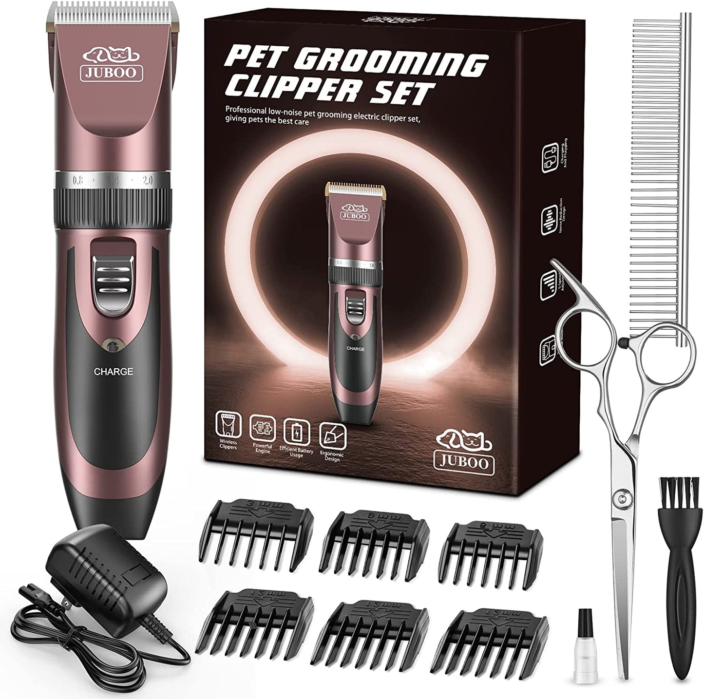 Dog Clippers Low Noise Professional Dog Grooming Clippers Rechargeable Cordless Quiet Dog Grooming Kit for Dogs Cats Pets