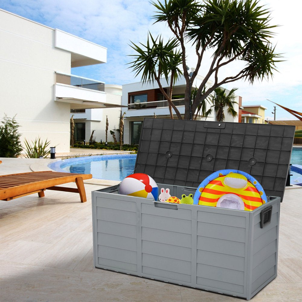 Deck Box with Wheels Large Storage Deck Box for Pool Accessories, Patio Storage Furniture for Outdoor Garden, Waterproof, 75 Gallon, Gray