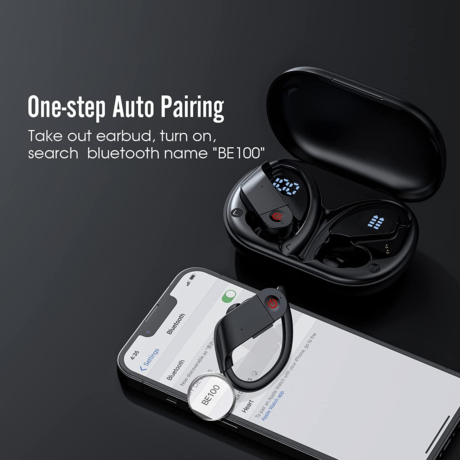 Earbuds Wireless Bluetooth Sports Headphones - 40H Playtime IPX7 Waterproof Bluetooth 5.0 In-Ear Bass Earphones Running Workout Headset with Earhooks Built-In Microphone LED Display