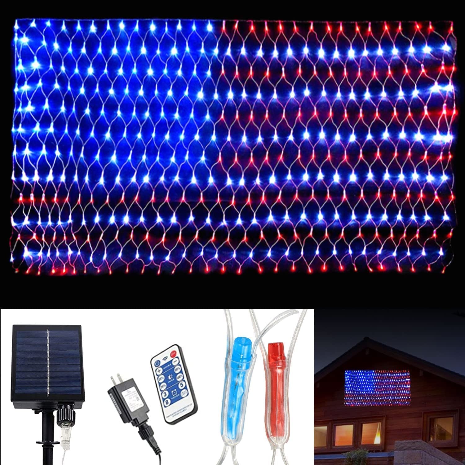  American Flag Lights,American Flag LED Net Lights Plug-in Half USA Flag String Lights of United States for Garden Patio Holiday Party July 4th Decoration 