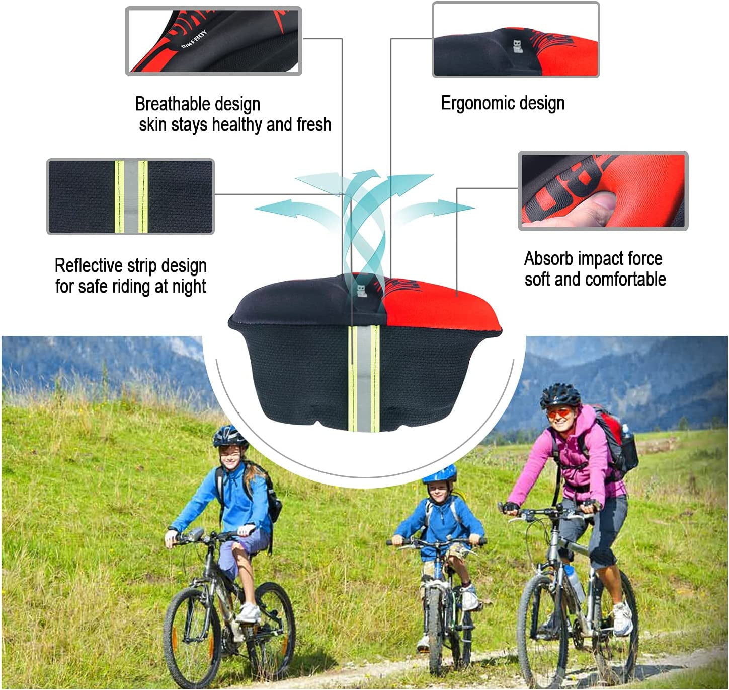  Padded Bike Seat Cover, Comfortable Gel Bike Seat Cushion for Men Women, Bicycle Seat Cushion Cover for Spin Bike, Stationary Bike, Indoor Outdoor Cycling