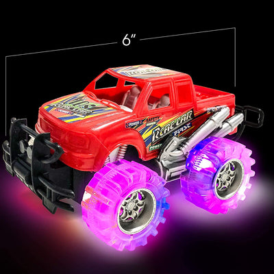 Light up Monster Truck Set for Boys and Girls by Artcreativity - Set Includes 4, 6 Inch Monster Trucks with Beautiful Flashing LED Tires - Push N Go Toy Cars Fun Gift for Kids - for Ages 3+