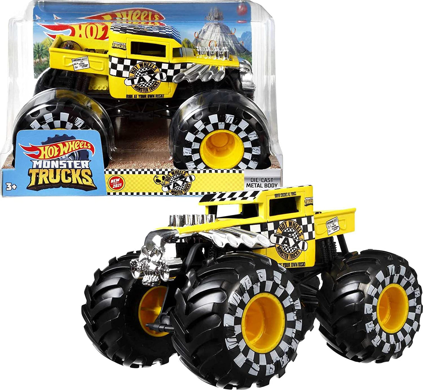 Hot Wheels Monster Truck 1:24 Scale Taxi Vehicle with Giant Wheels for Kids Age 3 to 8 Years Old Great Gift Toy Trucks Large Scales