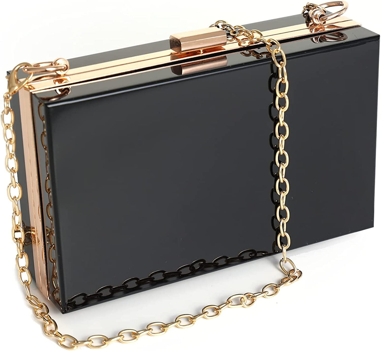 Women Clear Clutch Bag With Removable Gold Chain Strap