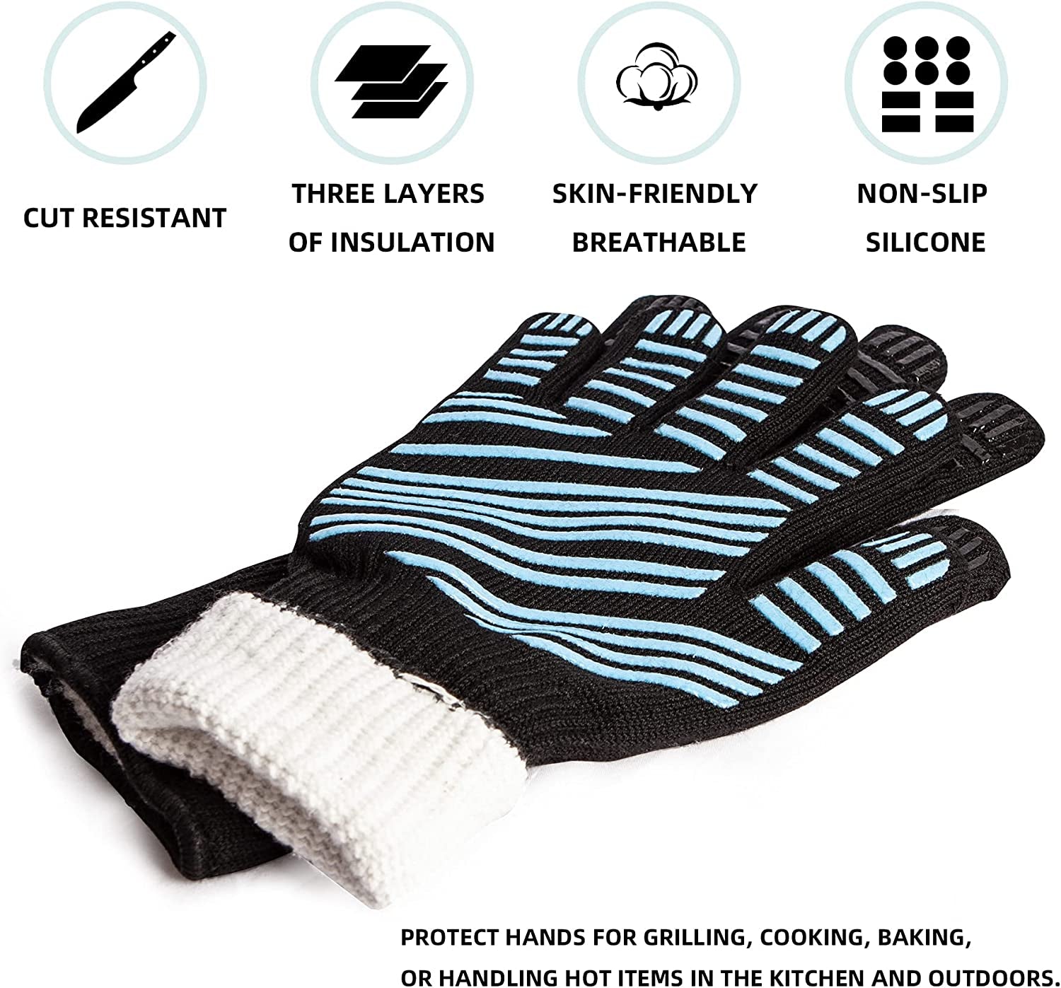 Barbecue Gloves, Heat-Resistant Grill Gloves, Silicone Non Slip Oven Gloves for Cooking and Barbecue, Waterproof and Heat-Insulating Oven Gloves to Avoid Scalding