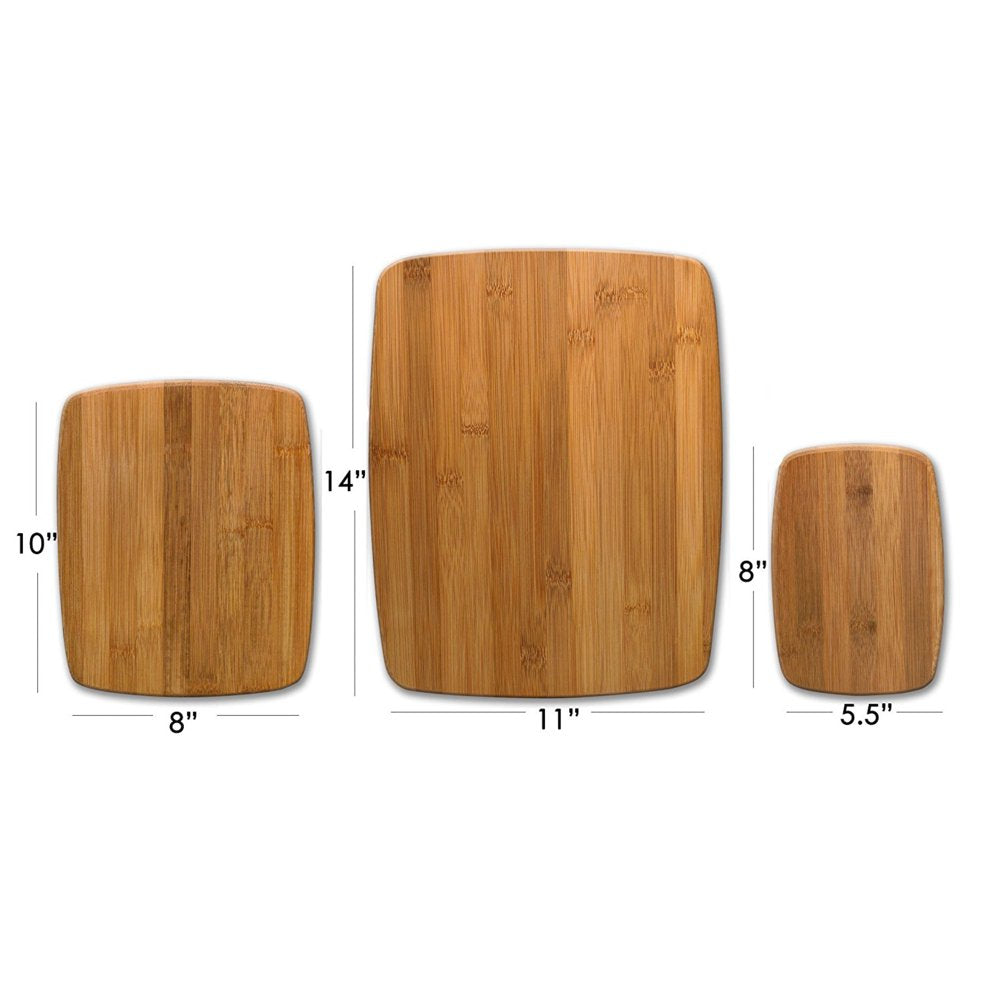 3-Piece Kitchen Cutting Board Set, Reversible Chopping Boards for Meal Prep and Serving, Charcuterie Board Set, Wood Cutting Boards, Assorted Sizes, Bamboo