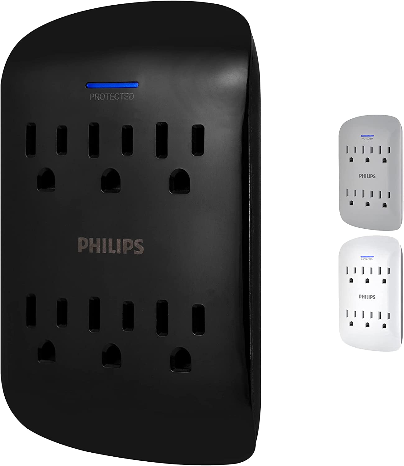 Philips 6-Outlet Extender Surge Protector, 900 Joules, 3-Prong, Space Saving Design, Protection Indicator LED Light