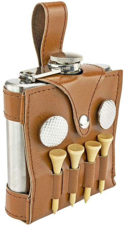 Fairly Odd Novelties ALL in ONE SET 6Oz Flask Spot Markers Hardwood Golf Tees Divot Tool Father'S Day Dad Gift, Brown