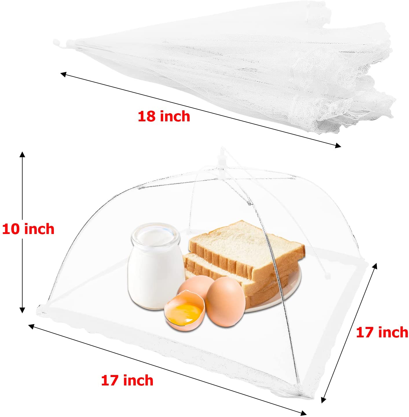 6 Pack - 17 x 17 Inch - Food Covers Tents,Pop-Up Fine Net Screen Umbrella,Reusable and Collapsible Mesh Cover for Outdoors, Parties, Picnics, BBQ