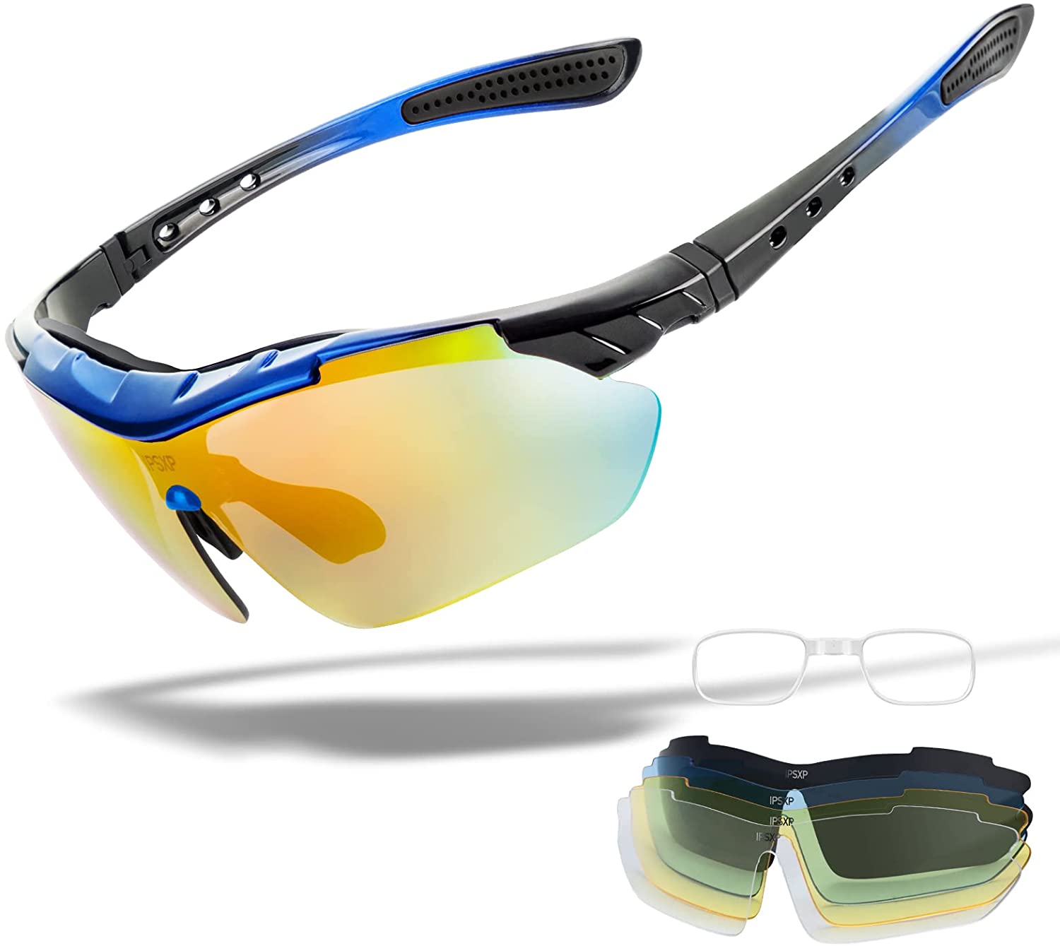 Polarized Sports Sunglasses Cycling Glasses for Men Women with 5 Interchangeable Lenses for Cycling Running Hiking