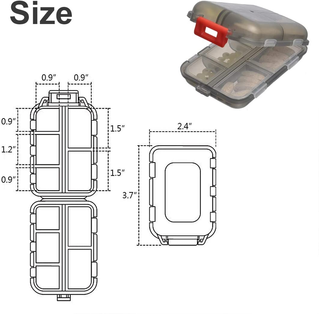 UNIS 2 Pack Foldable Pill Organizer Portable Case Box Medication Supplements Pill Medicine Container 10 Compartments 2 Pack