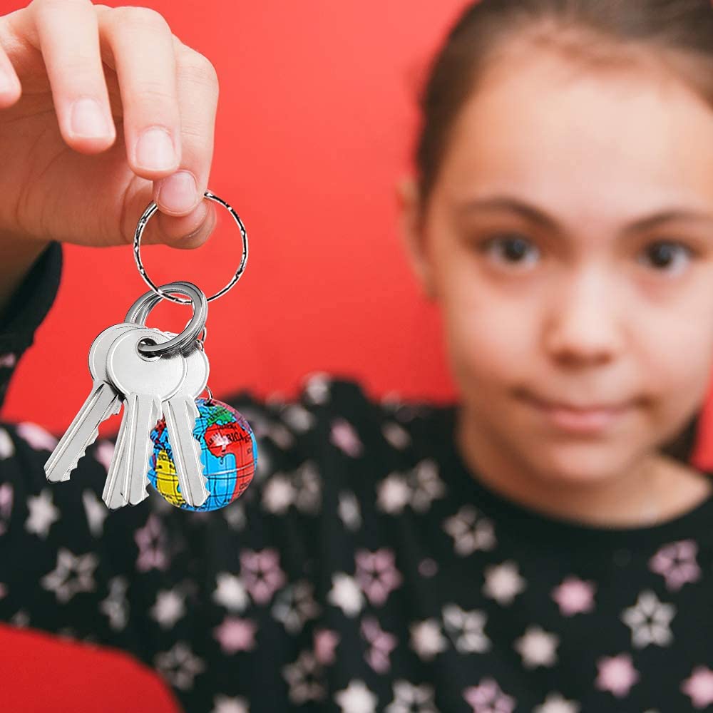 Globe Keychains for Kids, Set of 12, Key Chains with Colorful Globe, Accessories for Keys, Backpack, or Pocket Book, Keyholder Birthday Party Favors, Carnival Party Favors for Children