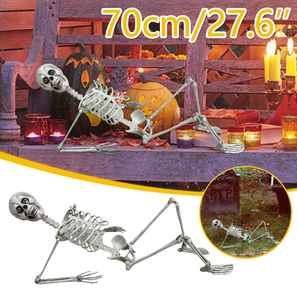 27.5" Halloween Skeleton Halloween Decorations, Haunted House Props for Front Lawn, Graveyard Decorations, Lifelike Skeleton Model, Indoor/Outdoor Spooky Scene Party Favors on Clearance