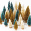 Ayieyill 30PCS Artificial Mini Christmas Trees, Upgrade Sisal Pine Trees with Wood Base Bottle Brush Trees for Christmas Table Top Decor(Green, Gold and Ivory)