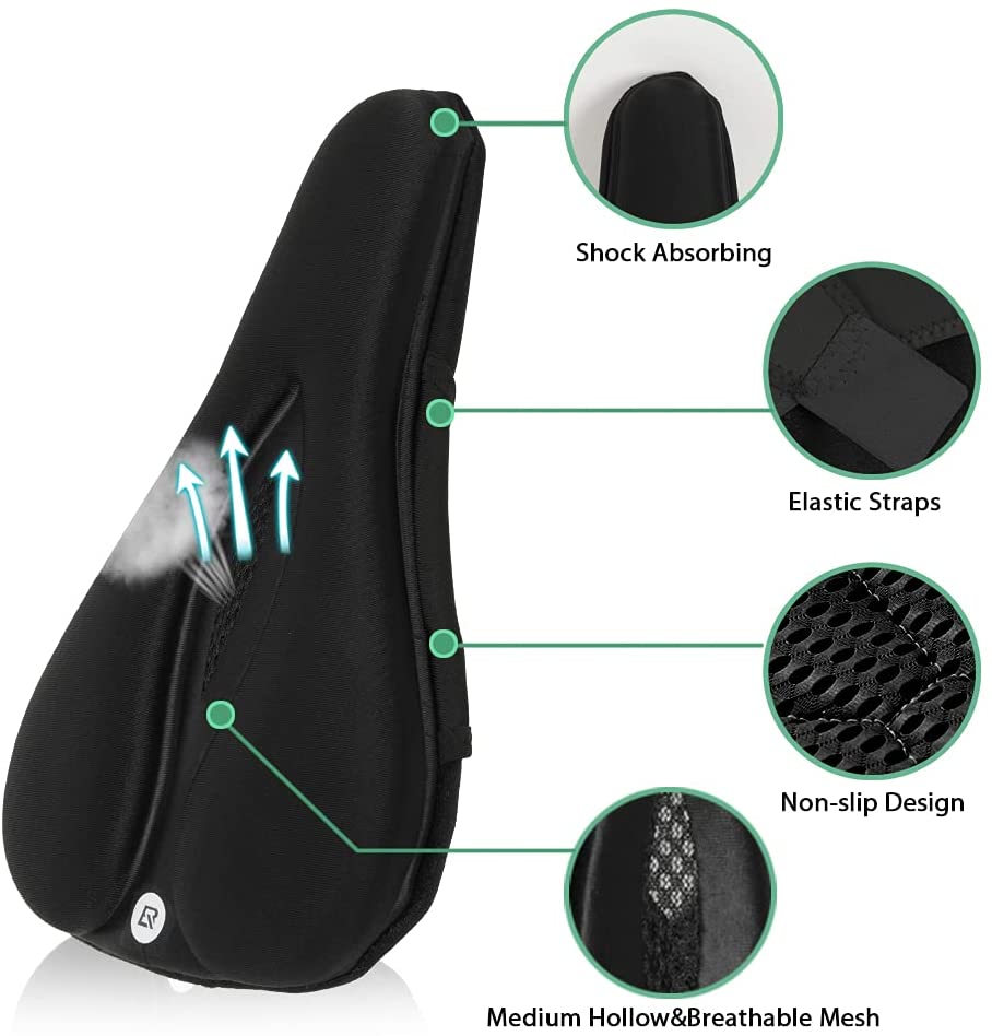 Lushforest Bike Seat, Most Comfortable Bicycle Seat Dual Shock Absorbing Memory Foam Waterproof Bicycle Saddle Bike Seat Replacement with Refective Tape for Mountain Bikes, Road Bikes