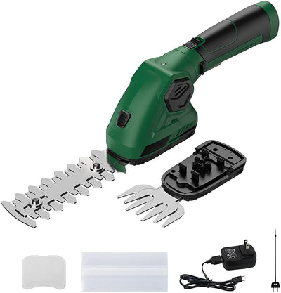 2 in 1 Rechargeable Cordless Shears - Grass Trimmer, Bush Trimmer with Blade Guard, Lithium-Ion Battery and Charger Included, Suitable for Gardens & Lawns